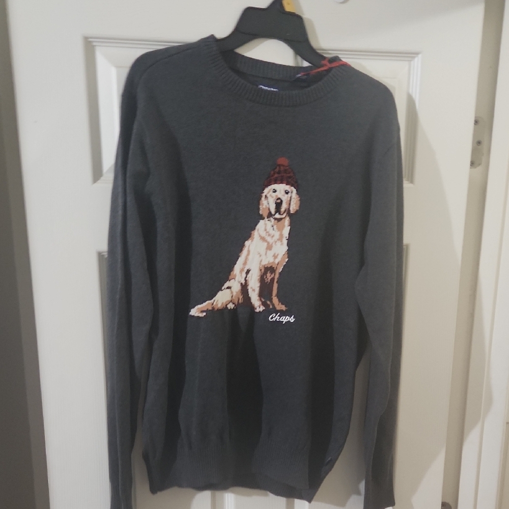 Chaps Charcoal Sweater with Dog Design